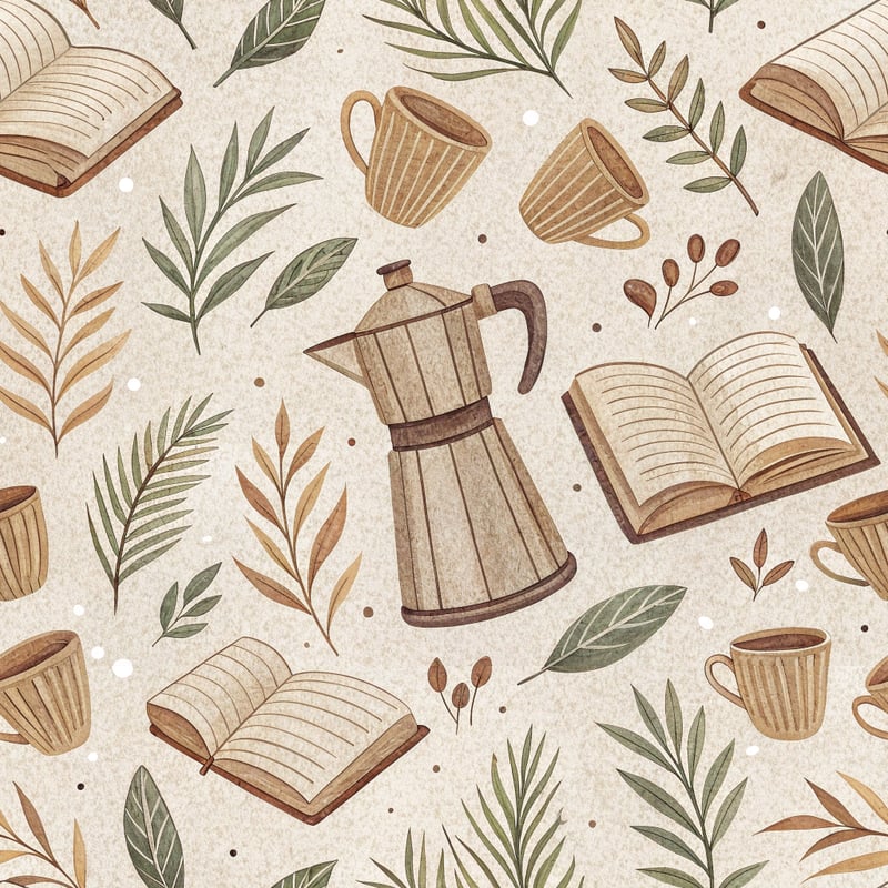 Warm Boho Book and Coffee Pattern