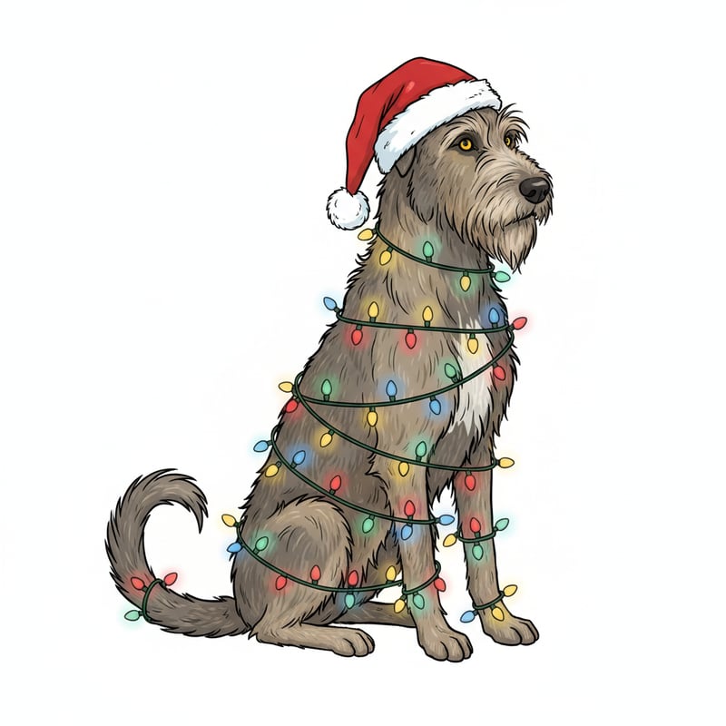Irish Wolfhound in Santa Hat