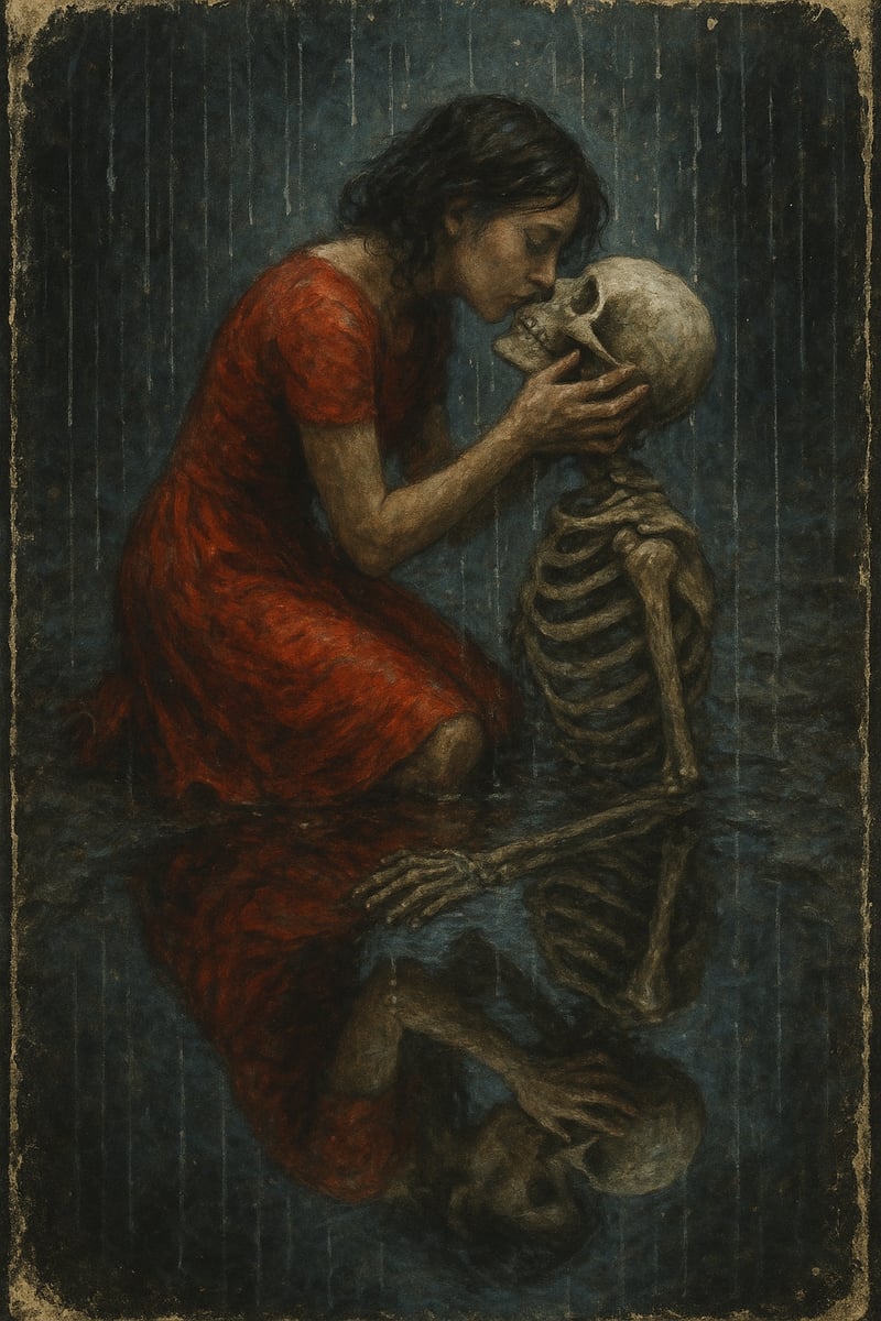 Woman Kissing Skeleton Reflection