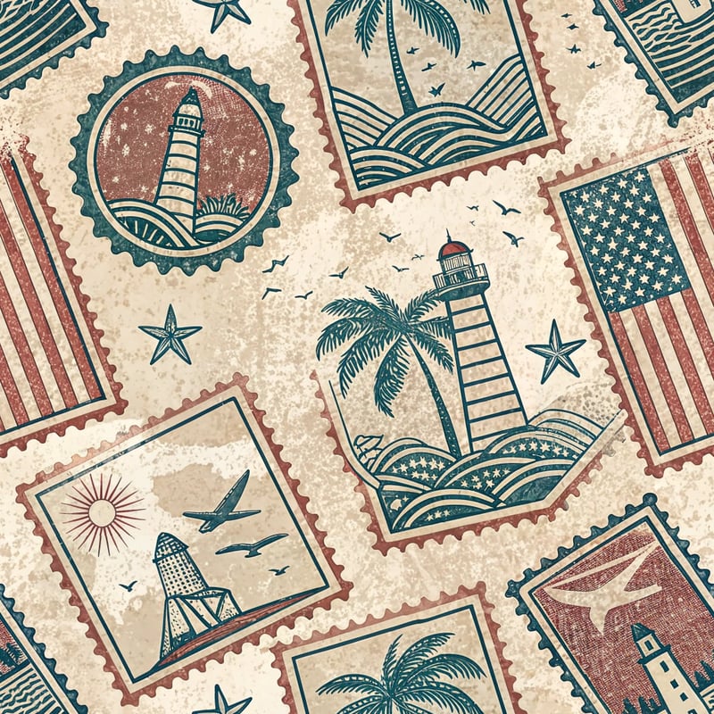 Striped Vintage Travel Stamps Pattern