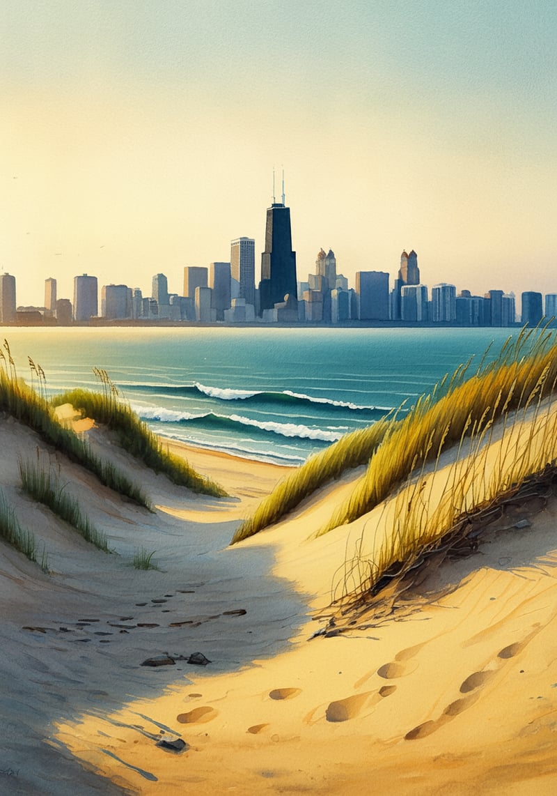 Serene Indiana Dunes Watercolor Painting