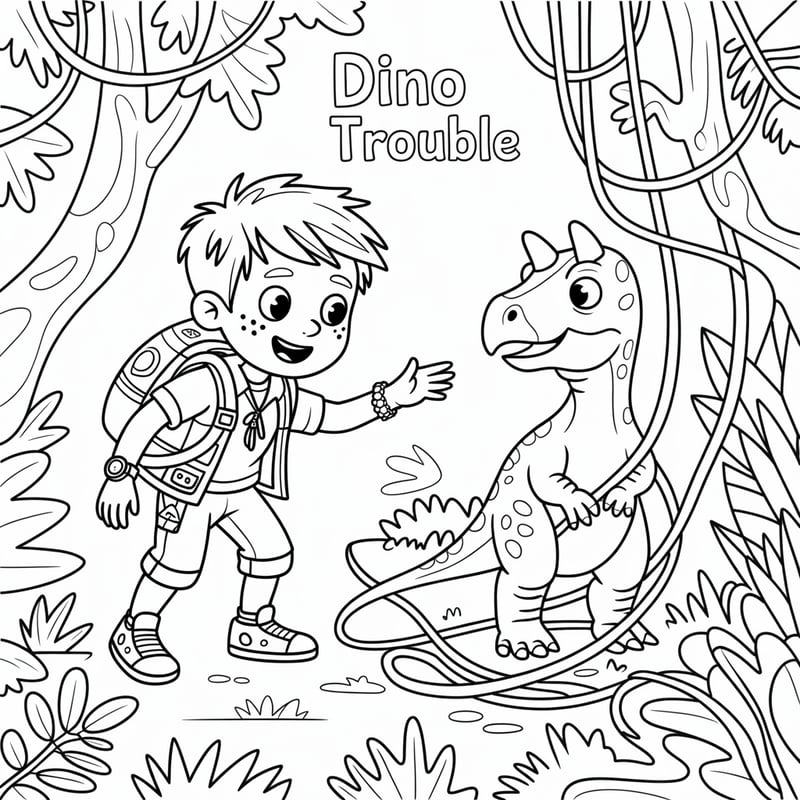Finn's Dino Trouble Coloring Page