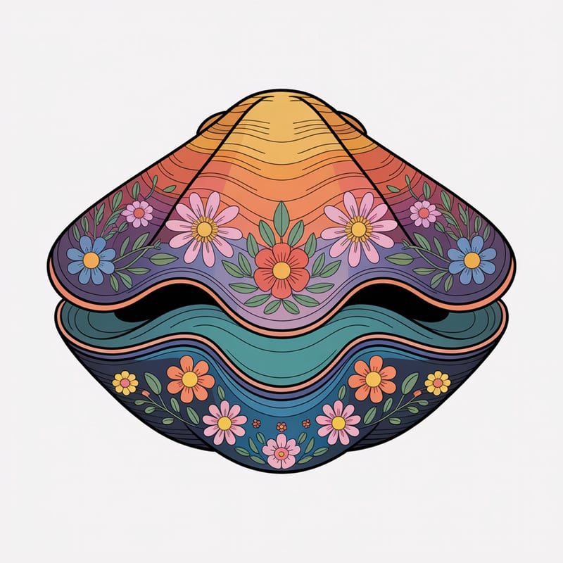Colorful Boho Floral Clam Illustration