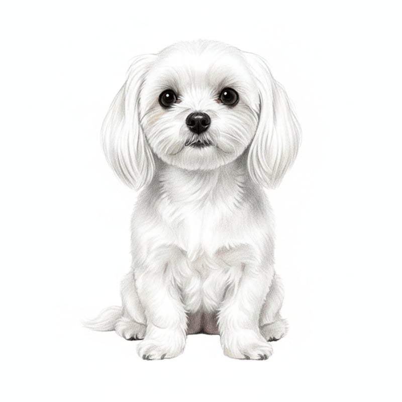 Realistic Maltese Drawing Pure White Coat