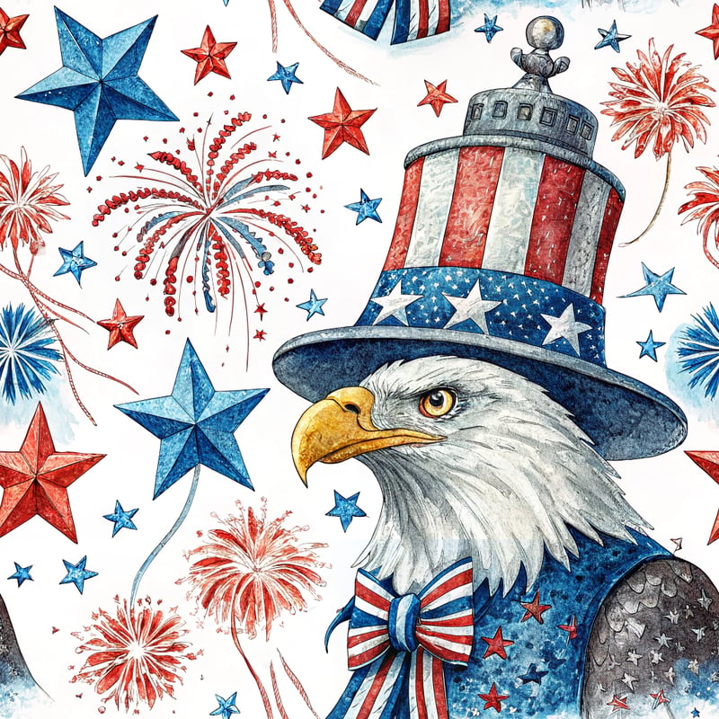 Patriotic Liberty Bell with Eagle and Fireworks