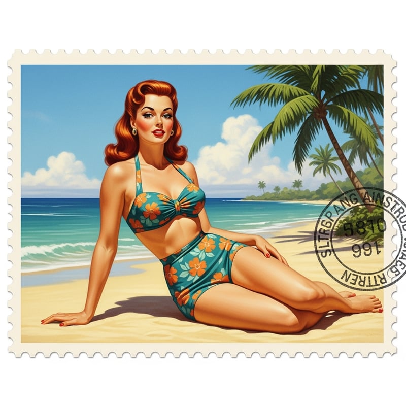 Vintage Pinup Beach Print
