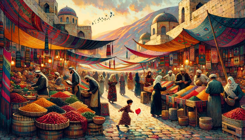 Vibrant Mercado Scene at Sunset