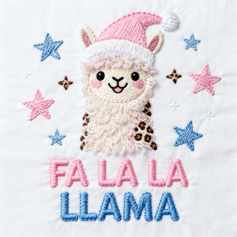Cute Christmas Llama Embroidery Design