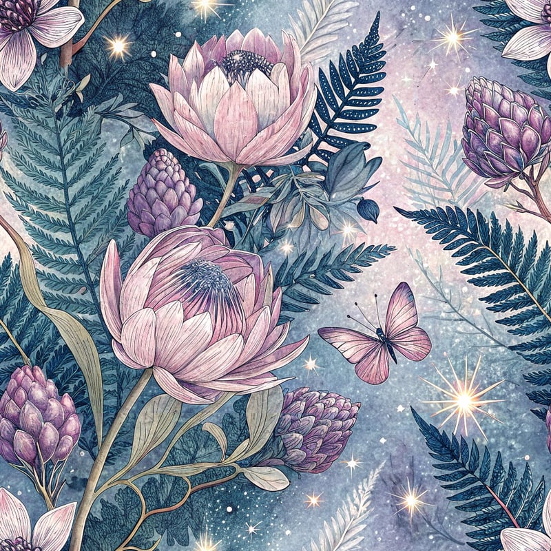 Vibrant Floral Pattern with Pastel Moths