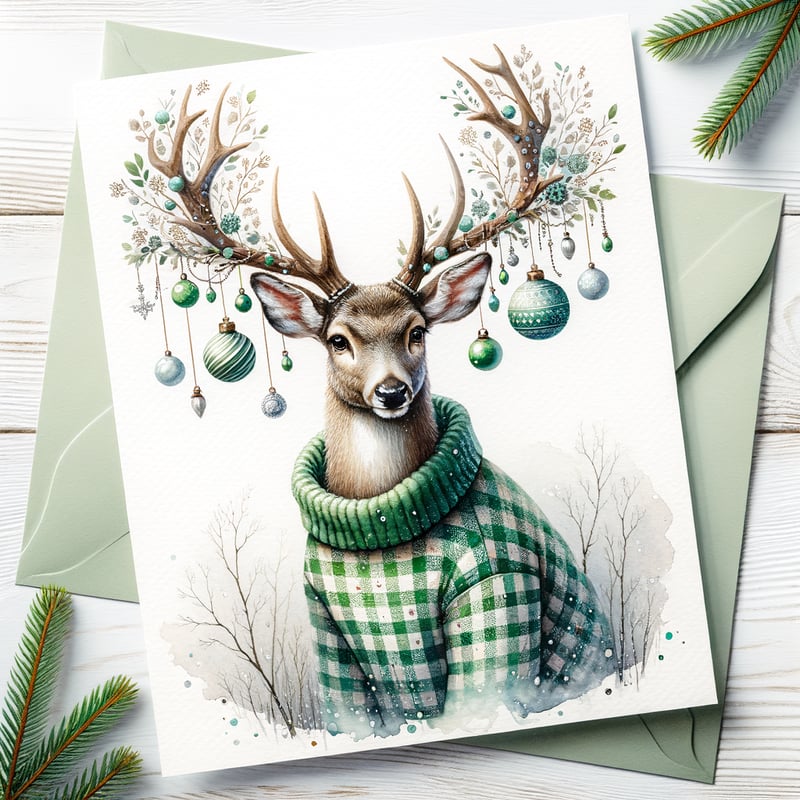 Woodland Deer in Plaid Sweater