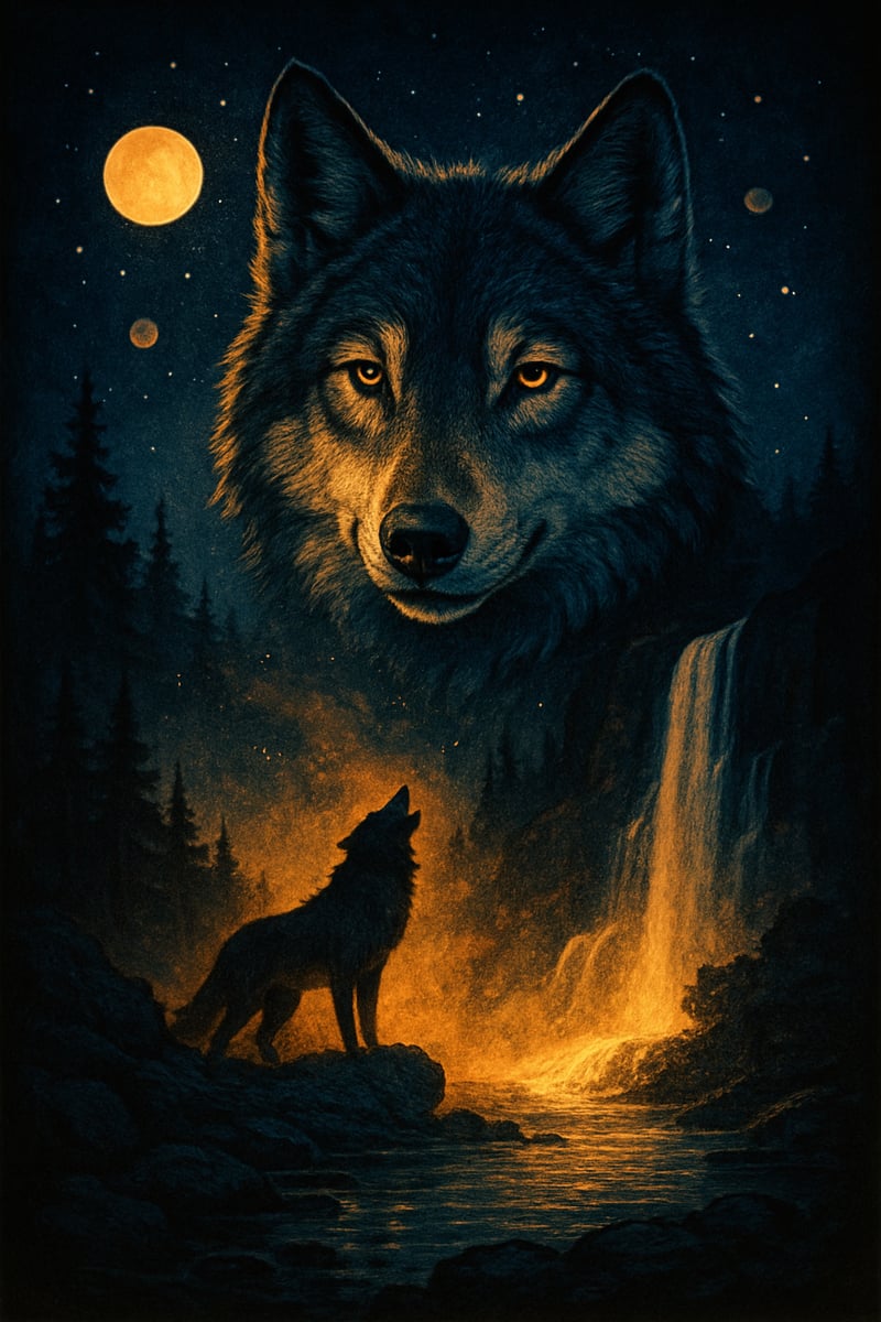 Mystical Wolf Portrait at Night