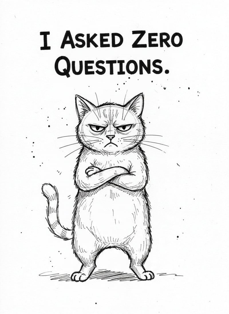 Unimpressed Cat Sketch Illustration