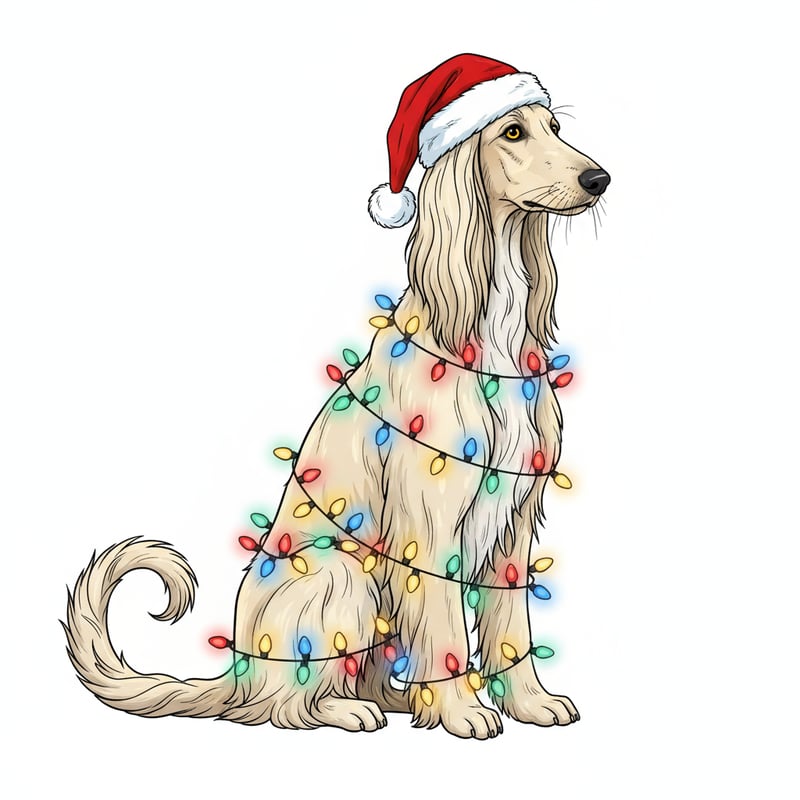 Afghan Hound with Christmas Lights
