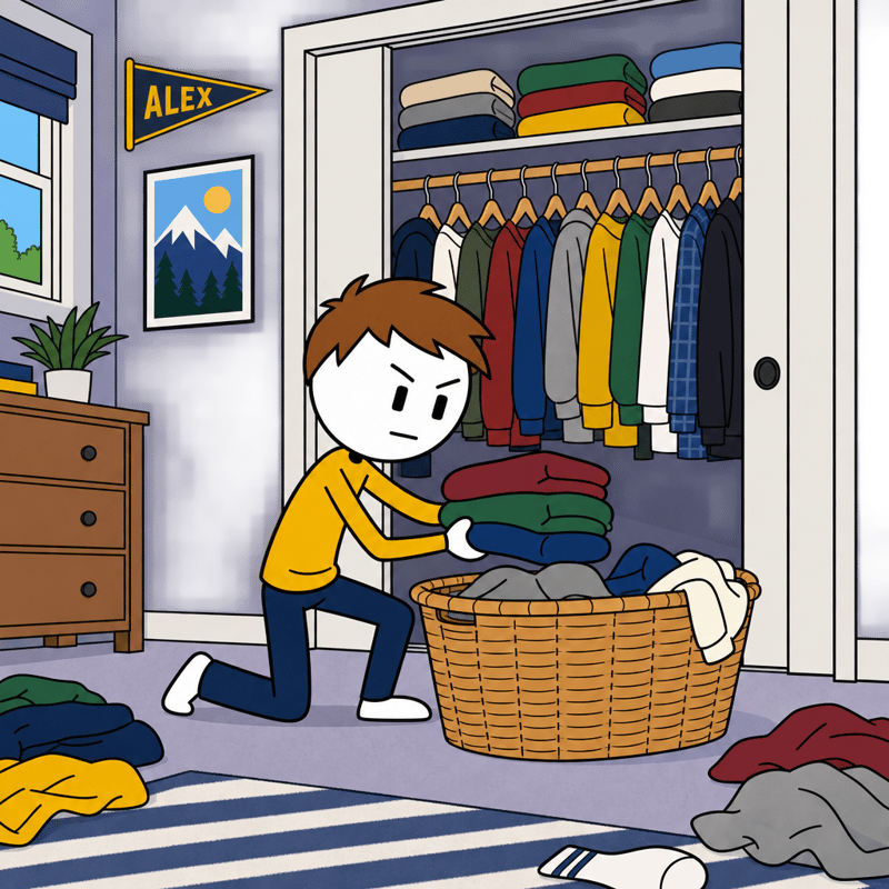 Flat 2D Cartoon Character Doing Laundry