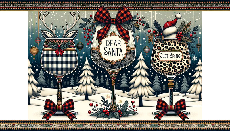 Festive Holiday Wine Glass Illustration