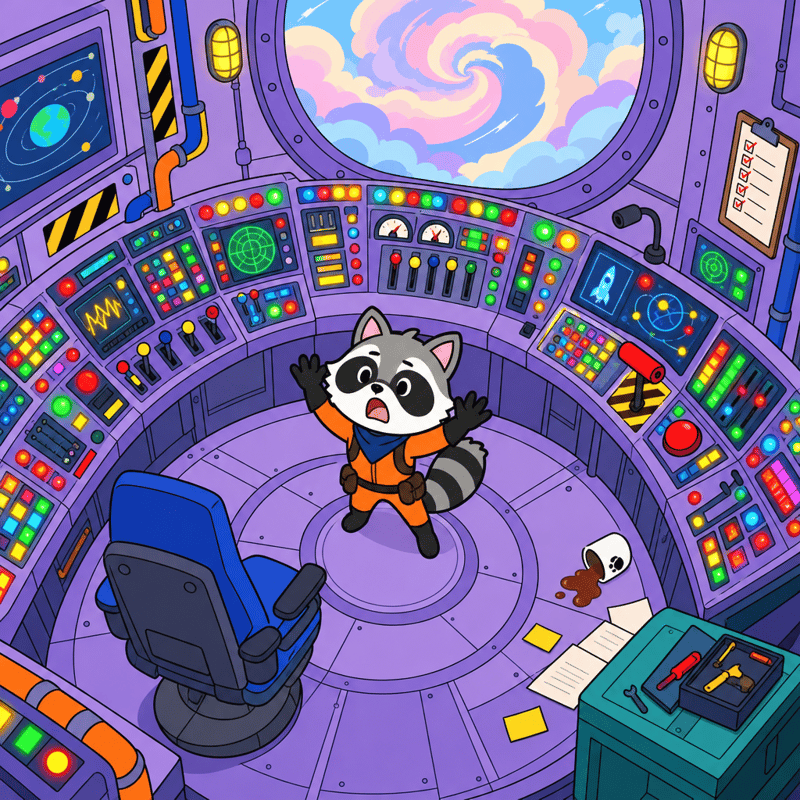 Flat 2D Raccoon at Colorful Control Panel