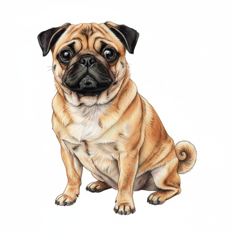 Realistic Apricot Brindle Pug Drawing