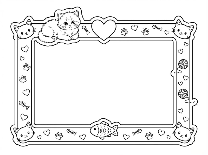 Cat Frame with Hearts and Paw Prints