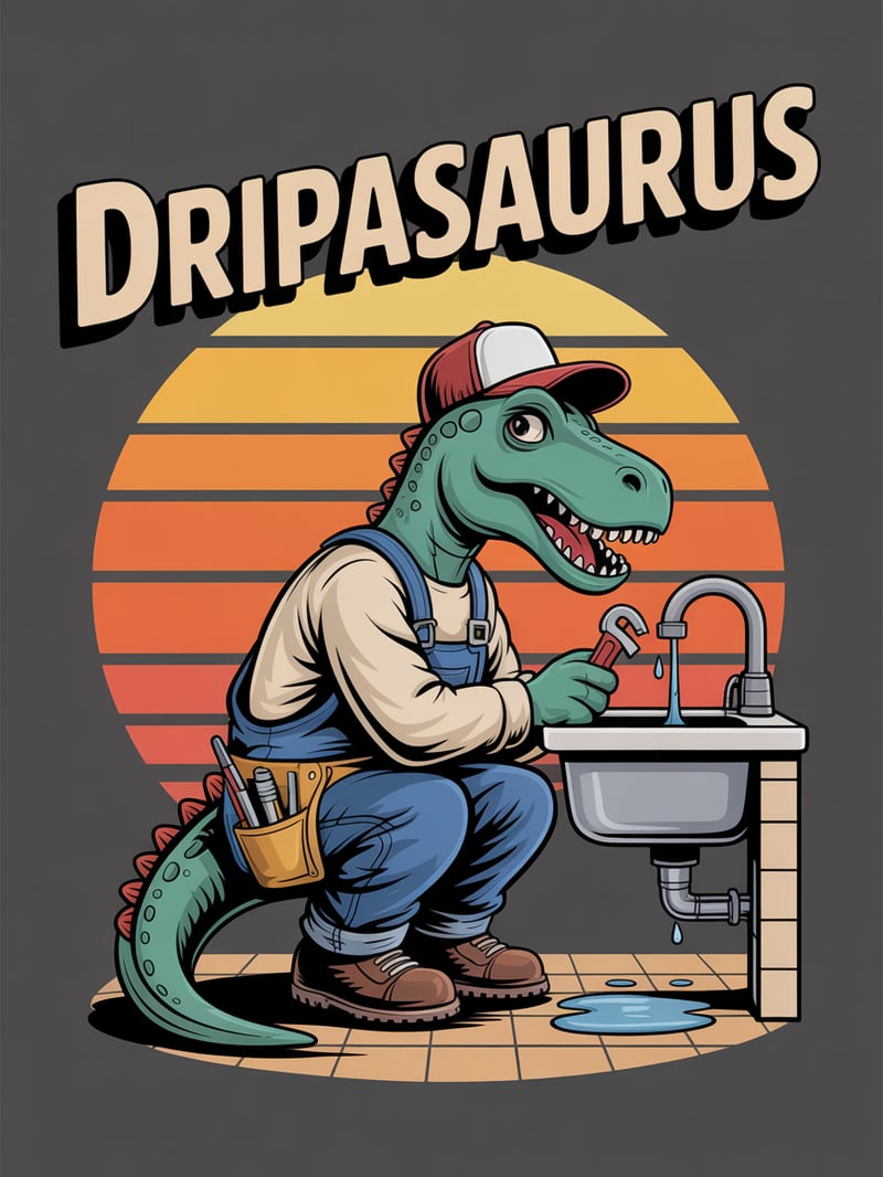 Retro Dinosaur Plumbing Vector Art