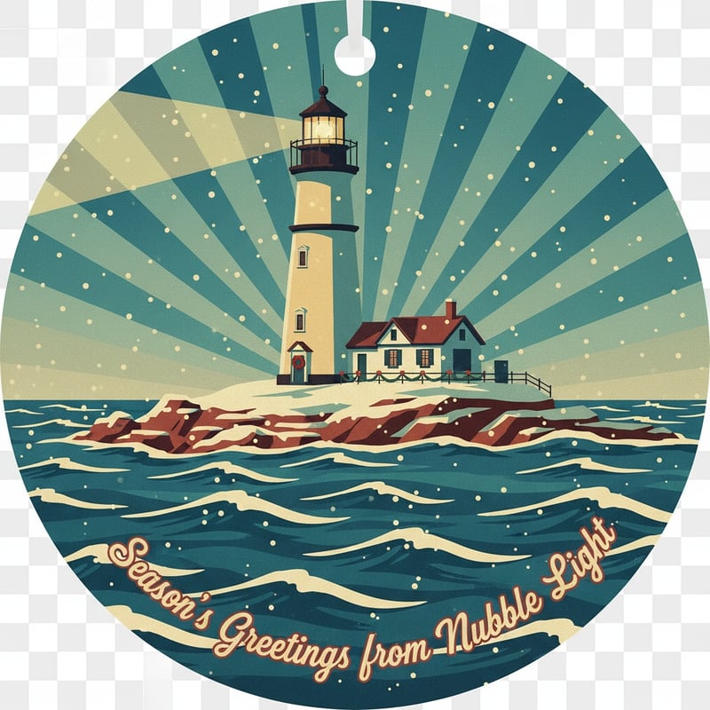 Retro Cape Neddick Lighthouse Holiday Art