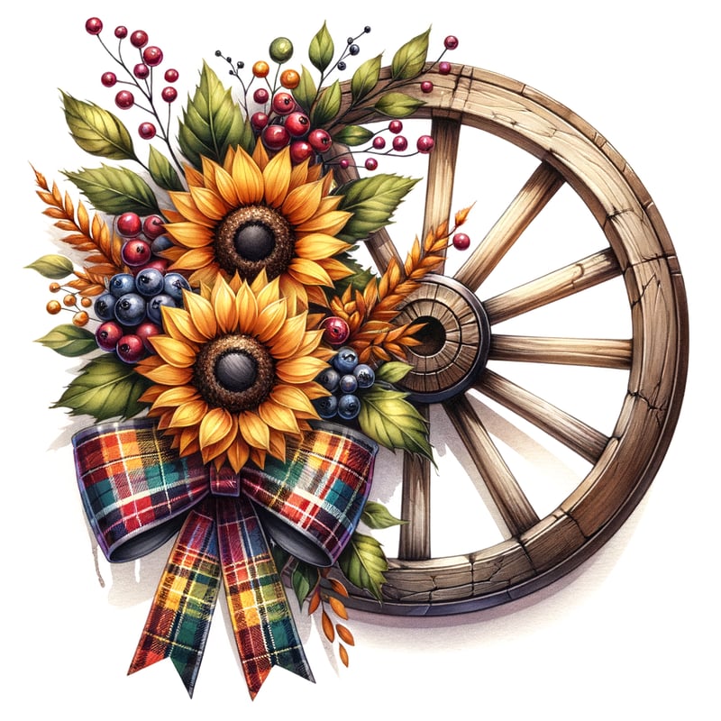 Watercolor Wagon Wheel with Sunflowers
