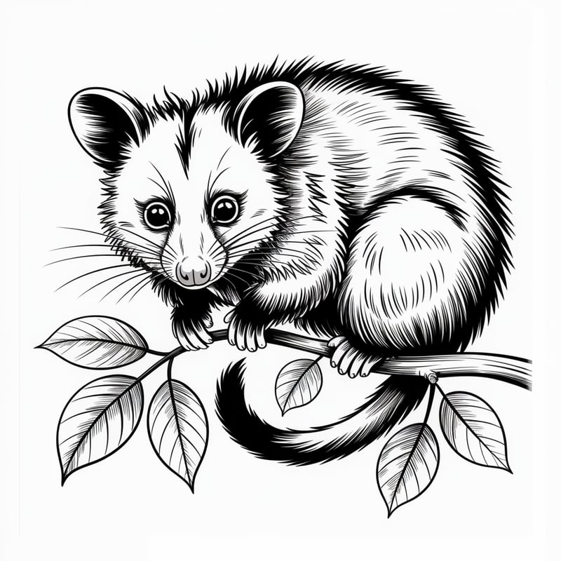 Black and White Possum Illustration