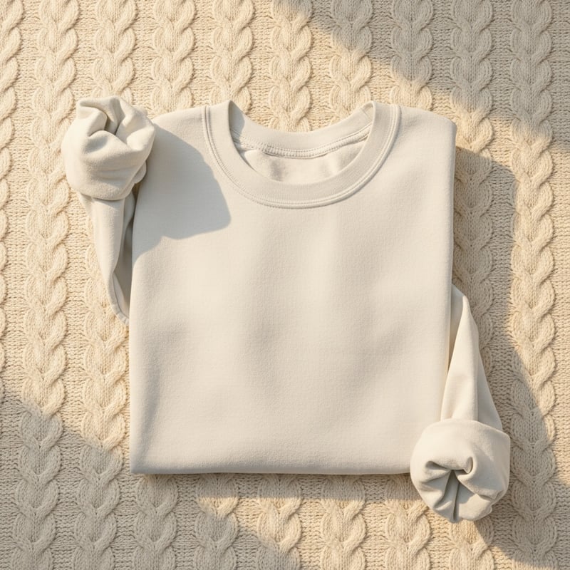 Flatlay Sweatshirt on Cable Knit Blanket