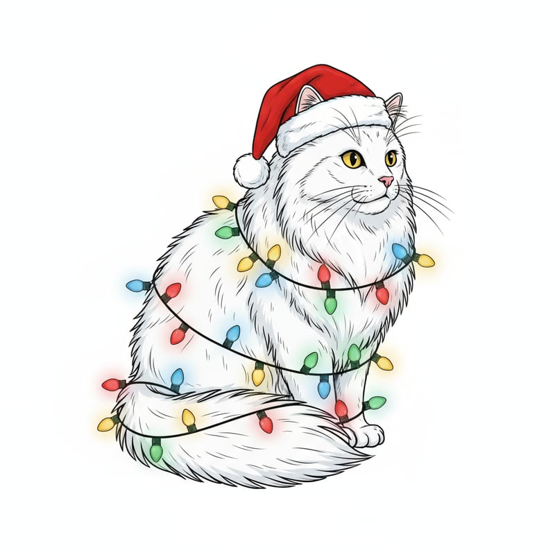 American Eskimo Cat with Christmas Lights