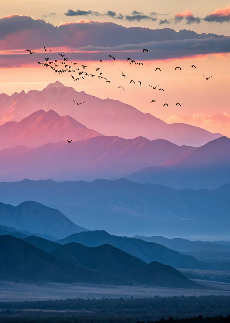 Pink Sunset Over Majestic Mountains