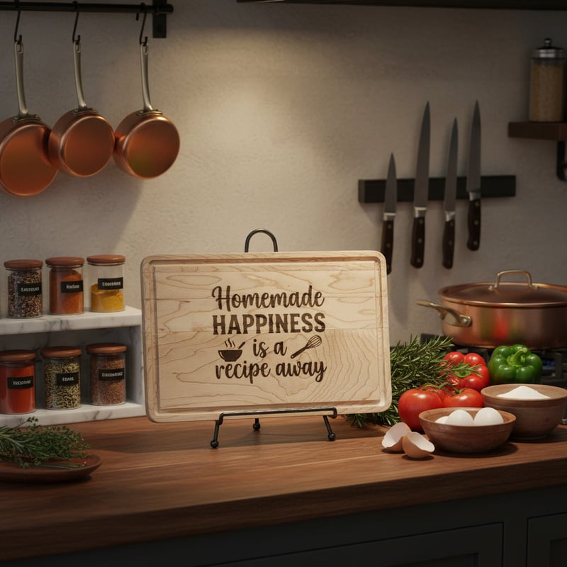 Engraved Board in Chef Kitchen Setup