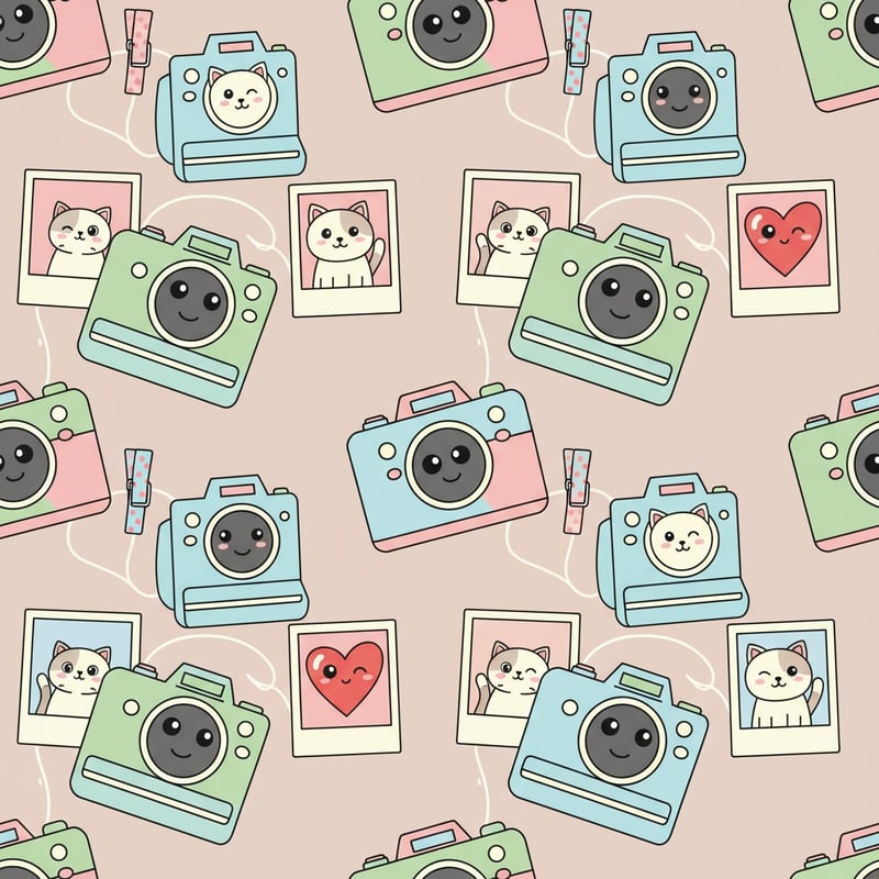 Kawaii Film Camera Vector Pattern