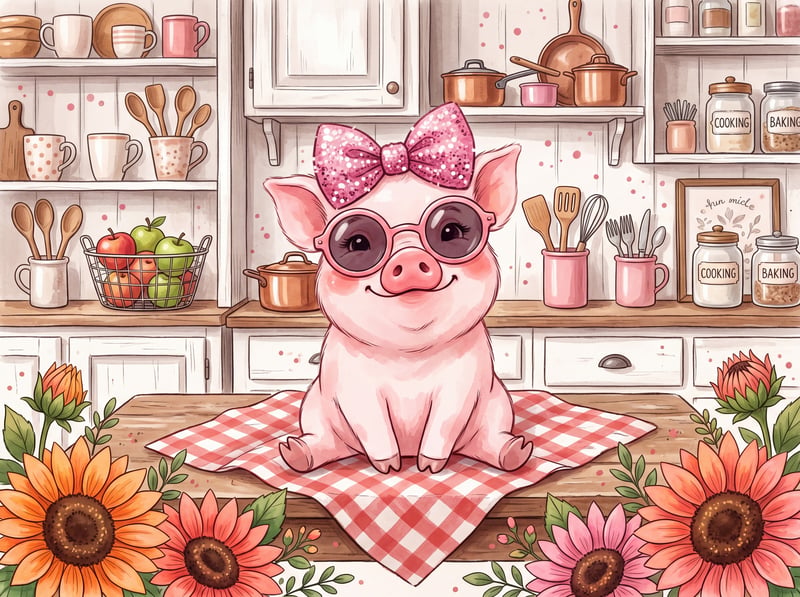 Cute Cartoon Pig with Sunglasses
