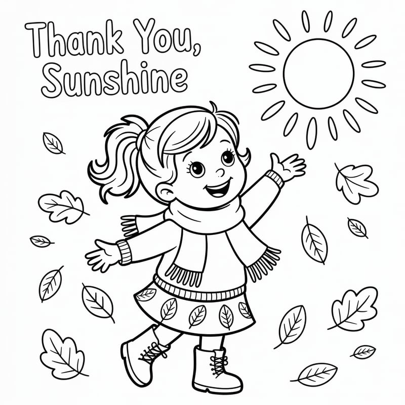 Autumn Kids Coloring Page: Thank You Sunshine