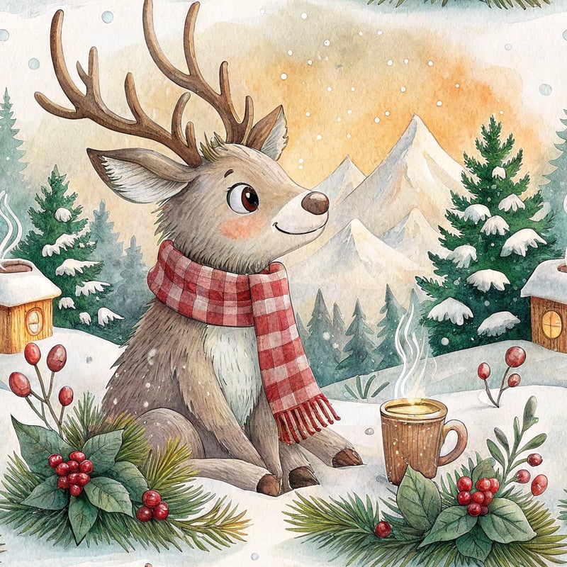 Whimsical Watercolor Reindeer Illustration