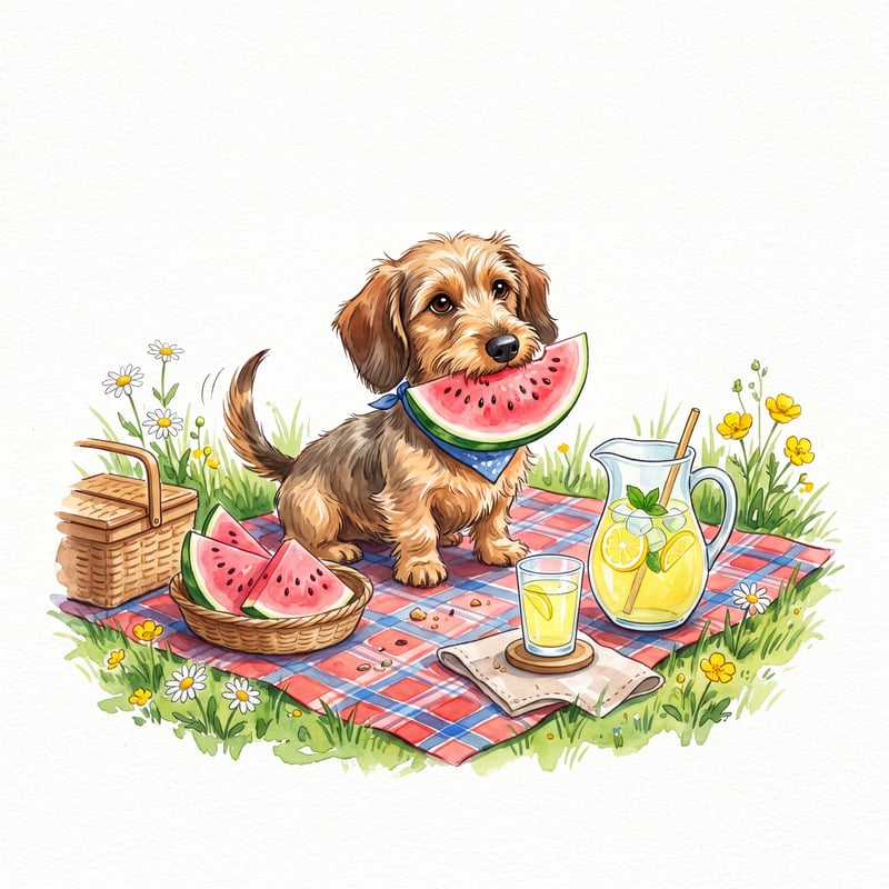 Cute Dachshund Picnic Illustration