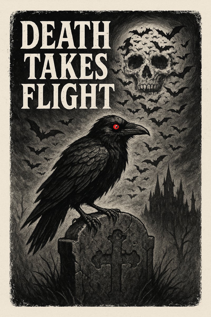 Raven with Glowing Eye and Skull Bats