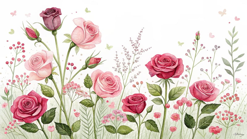 Vivid Small Roses Illustration
