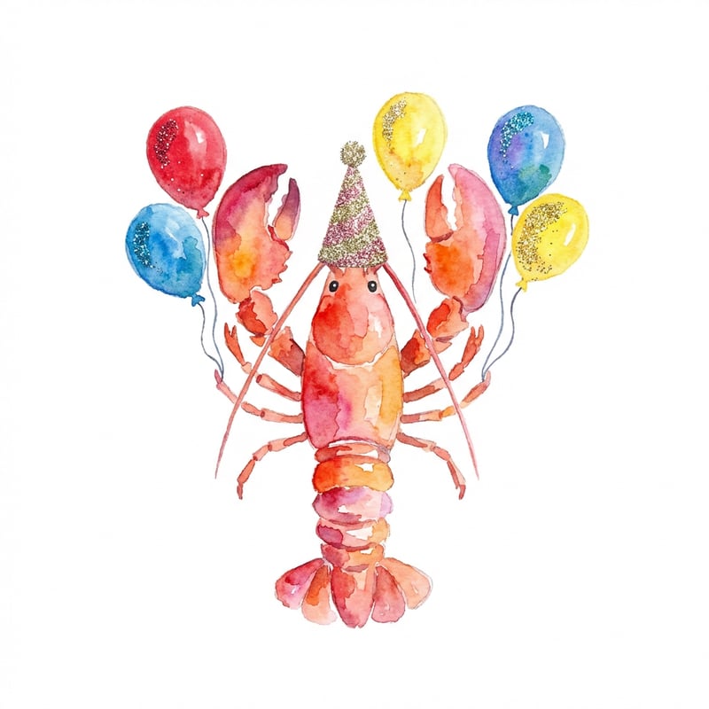 Watercolor Lobster with Party Hat