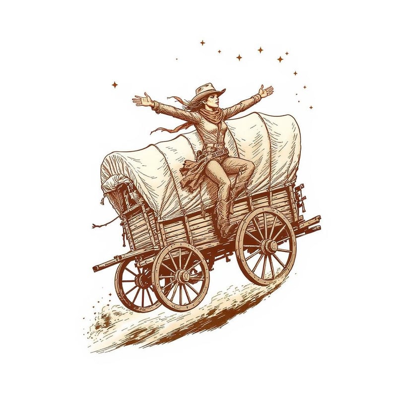 Sepia Cowgirl on Flying Wagon