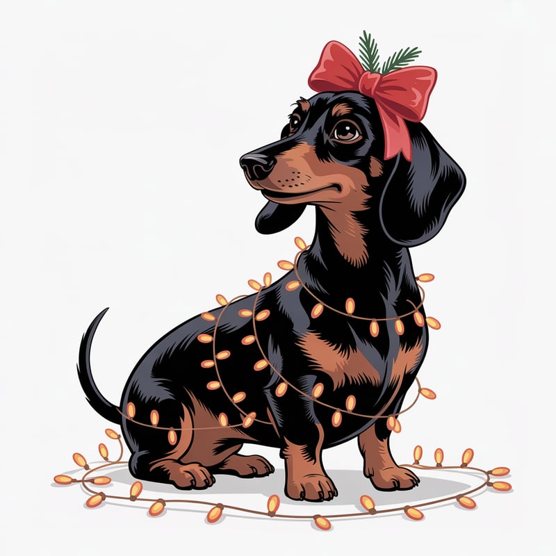 Dachshund with Christmas Lights