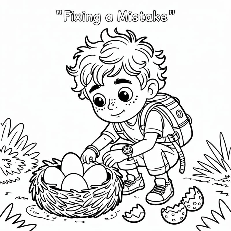 Finn Fixing Dino Eggs Coloring Page