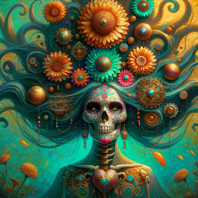 Modern Catrina Portrait with Floral Halo