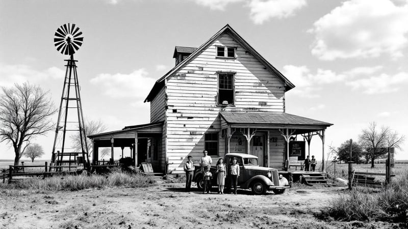 Dust Bowl Era Farmhouse Scene
