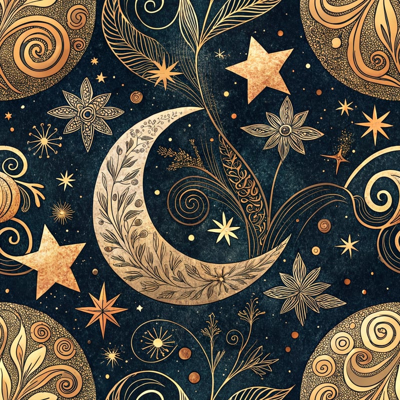 Mystical Night Pattern with Moons and Stars