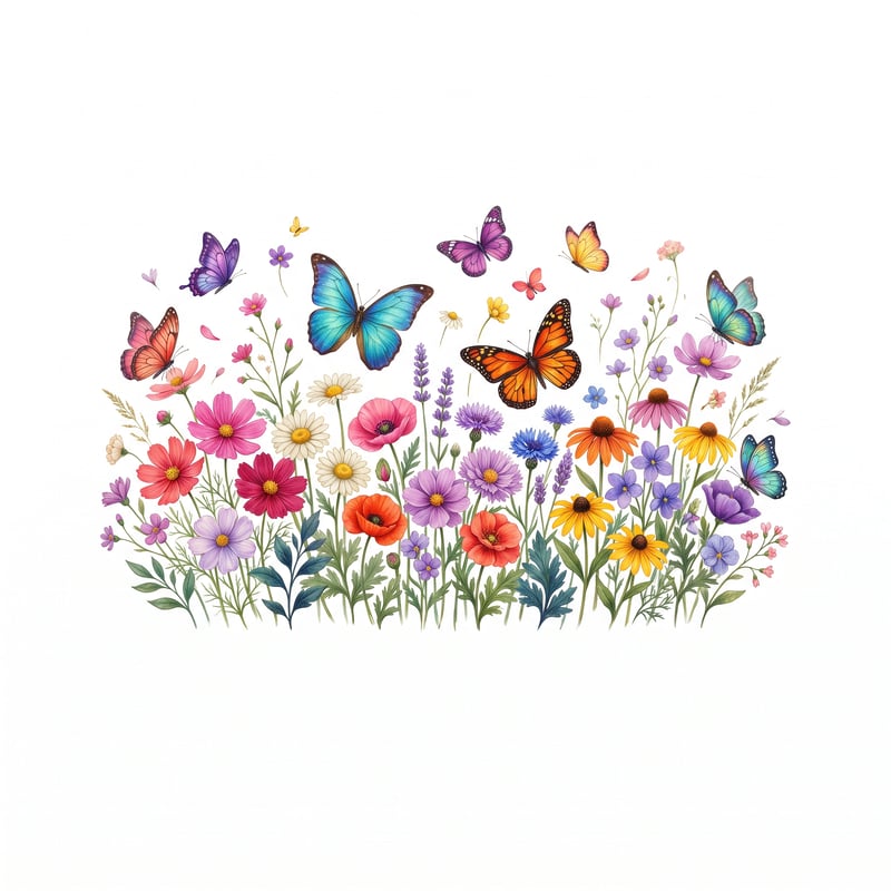 Vintage Butterfly & Wildflower Illustration