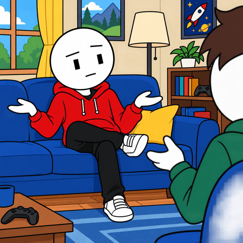 Flat 2D Cartoon Character on Couch