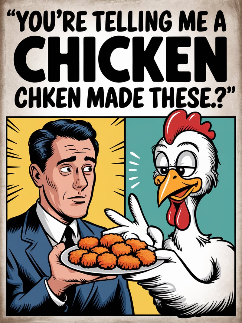 Retro Comic with Businessman and Chicken