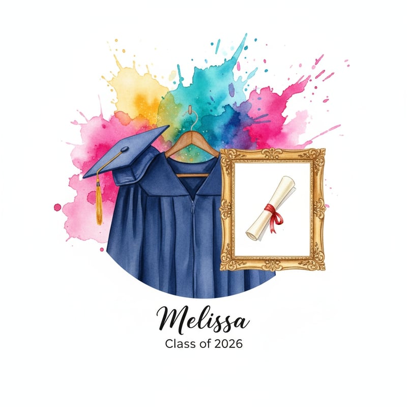 Watercolor Graduation Cap and Diploma
