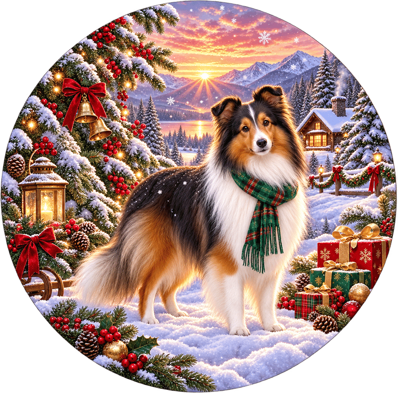 Shetland Sheepdog Christmas Circular PNG
