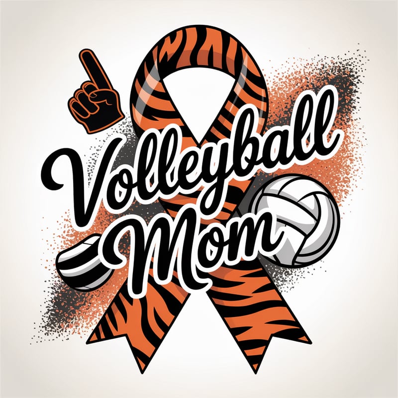 Volleyball Mom Tiger-Striped Ribbon Art